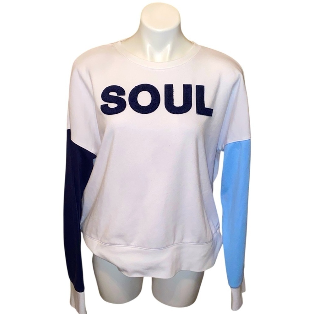 Vintage SoulCycle White And Blue Crew Neck Cotton Blend Sweatshirt Size XL
